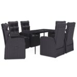 7-Piece Garden Dining Set with Cushions Black Outdoor Patio Lounge Furniture