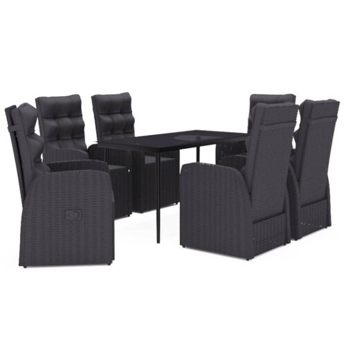 7-Piece Garden Dining Set with Cushions Black Outdoor Patio Lounge Furniture