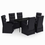 7-Piece Garden Dining Set with Cushions Black Outdoor Patio Lounge Furniture