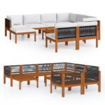 10-Piece Outdoor Lounge Set Garden Patio Sofa Furniture Setting Acacia Wood White Cream