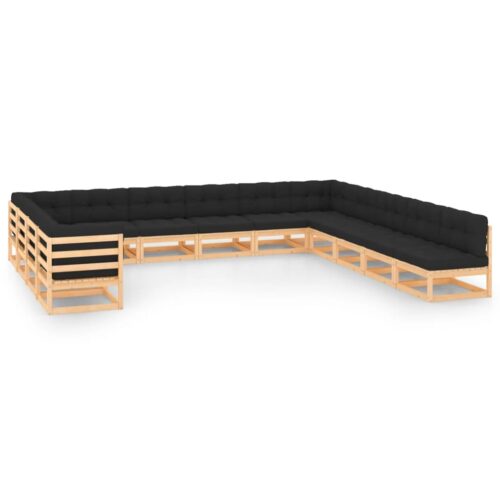 13-Piece Garden Lounge Set with Anthracite Cushions Pine Wood Outdoor Patio Furniture