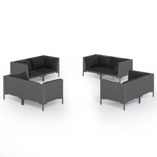 8-Piece Garden Lounge Set with Cushions Poly Rattan Wicker Outdoor Patio Furniture Dark Grey