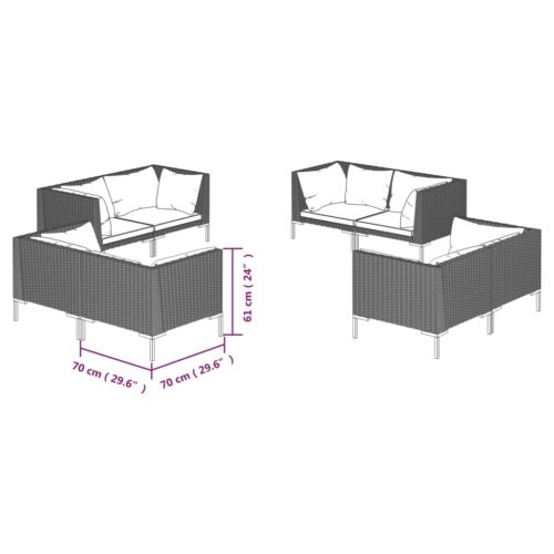 8-Piece Garden Lounge Set with Cushions Poly Rattan Wicker Outdoor Patio Furniture Dark Grey - Image 5