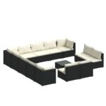 14-Piece Garden Lounge Set with Cushions Black Poly Rattan Wicker Outdoor Patio Furniture