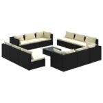 13-Piece Garden Lounge Set with Cushions Poly Rattan Wicker Outdoor Patio Furniture Black