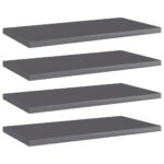 Bookshelf Boards 4pcs High Gloss Grey 40x20x1.5cm Engineered Wood
