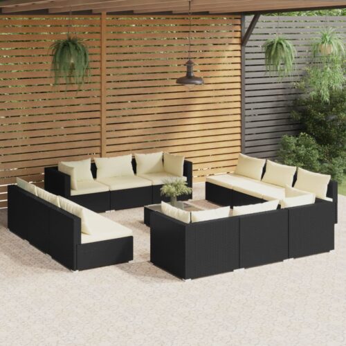 13-Piece Garden Lounge Set with Cushions Poly Rattan Wicker Outdoor Patio Furniture Black - Image 12