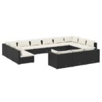 13-Piece Garden Lounge Set with Cushions Black Poly Rattan Wicker Outdoor Patio Furniture