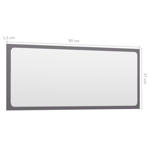Bathroom Mirror High Gloss Grey 90x1.5x37cm Engineered Wood - Image 5
