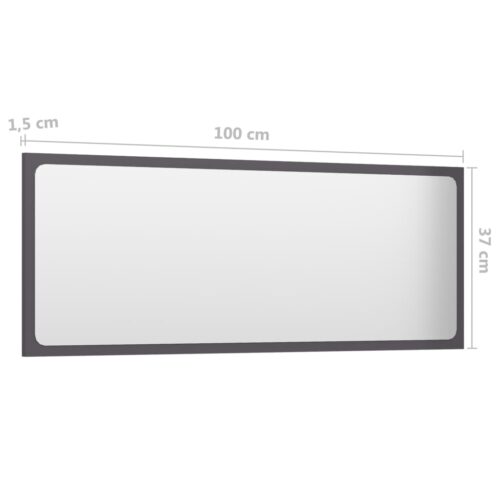 Bathroom Mirror High Gloss Grey 100x1.5x37cm Engineered Wood - Image 5