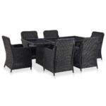 7-Piece Outdoor Dining Set Poly Rattan Wicker Outdoor Patio Furniture Black