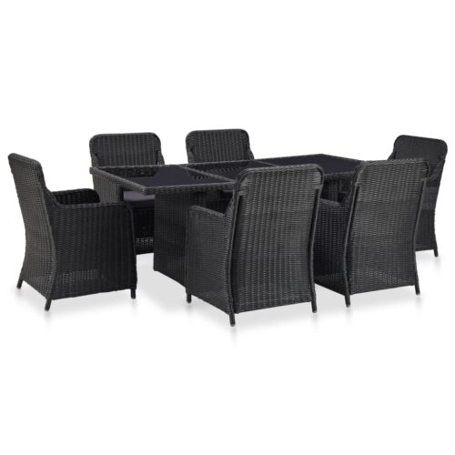7-Piece Outdoor Dining Set Poly Rattan Wicker Outdoor Patio Furniture Black - Image 12
