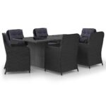 7-Piece Garden Dining Set Poly Rattan Wicker Outdoor Patio Furniture Black