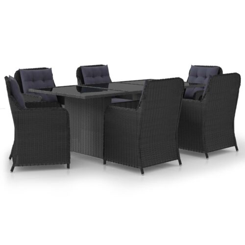 7-Piece Garden Dining Set Poly Rattan Wicker Outdoor Patio Furniture Black - Image 12