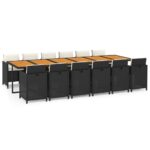 13-Piece Garden Dining Set with Cushions Poly Rattan Wicker Outdoor Patio Furniture Black