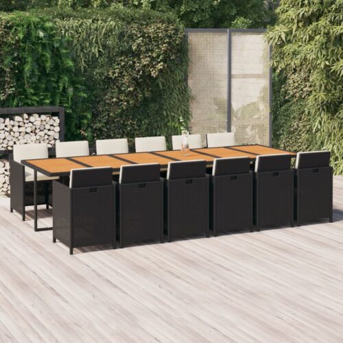 13-Piece Garden Dining Set with Cushions Poly Rattan Wicker Outdoor Patio Furniture Black - Image 10