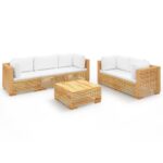 6-Piece Garden Lounge Set with Cushions Wood Timber Outdoor Patio Furniture Teak