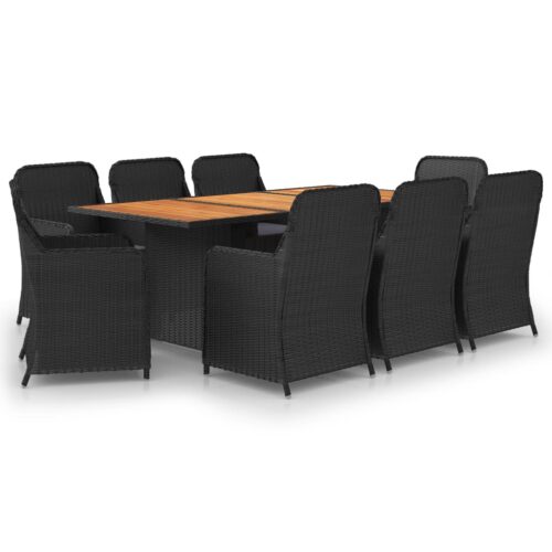 9-Piece Garden Dining Set Poly Rattan Wicker Outdoor Patio Furniture Black