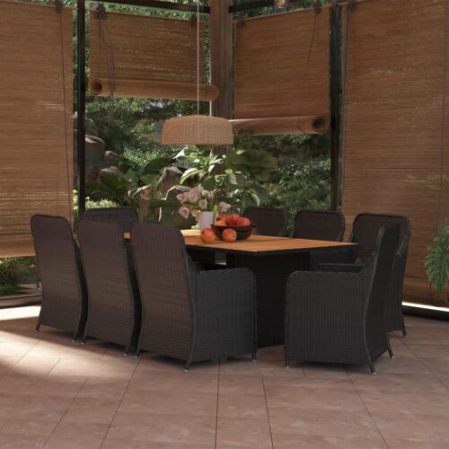 9-Piece Garden Dining Set Poly Rattan Wicker Outdoor Patio Furniture Black - Image 12