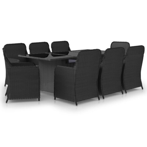 9-Piece Garden Dining Set Poly Rattan Wicker Outdoor Patio Furniture Black