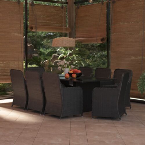 9-Piece Garden Dining Set Poly Rattan Wicker Outdoor Patio Furniture Black - Image 12