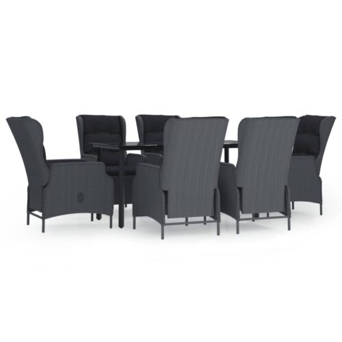 7-Piece Garden Dining Set Dark Grey Poly Rattan Wicker Outdoor Patio Furniture