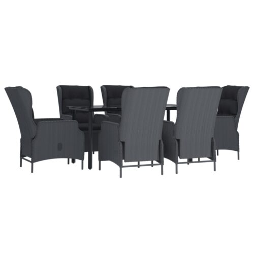 7-Piece Garden Dining Set Dark Grey Poly Rattan Wicker Outdoor Patio Furniture - Image 3