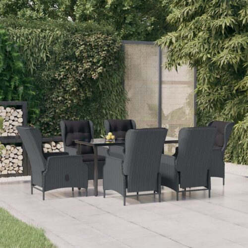 7-Piece Garden Dining Set Dark Grey Poly Rattan Wicker Outdoor Patio Furniture - Image 12