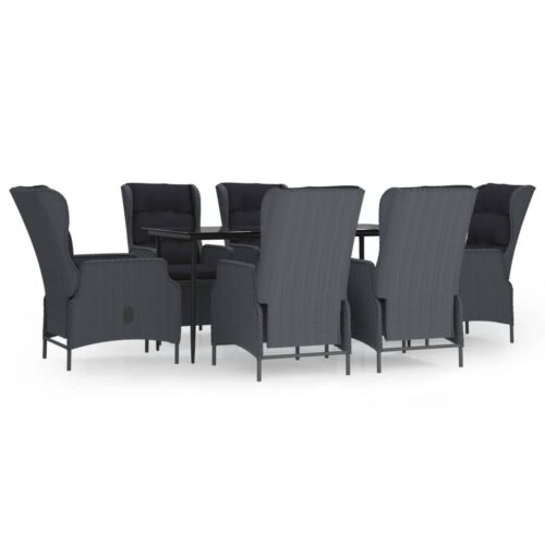 7-Piece Garden Dining Set Dark Grey Poly Rattan Wicker Outdoor Patio Furniture
