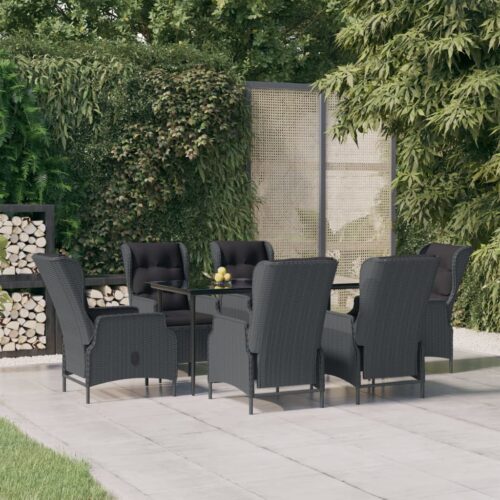 7-Piece Garden Dining Set Dark Grey Poly Rattan Wicker Outdoor Patio Furniture - Image 12