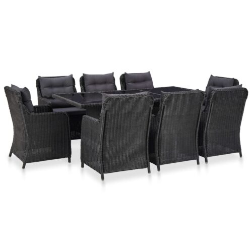 9-Piece Outdoor Dining Set Poly Rattan Wicker Outdoor Patio Furniture Black