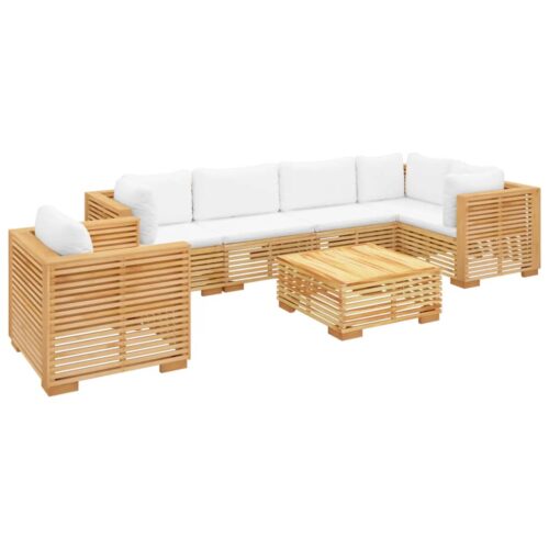 7-Piece Garden Lounge Set Acacia Wood Timber Outdoor Patio Sofa Furniture White - Image 3