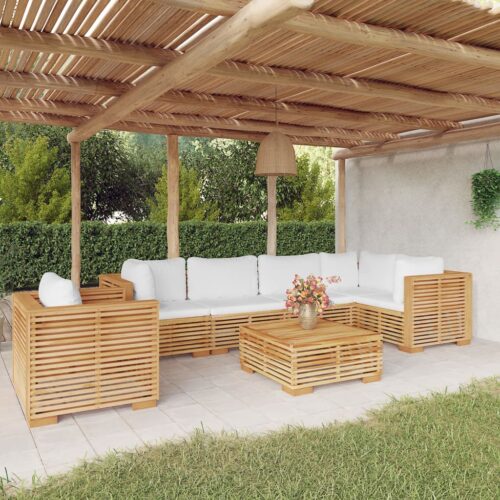 7-Piece Garden Lounge Set Acacia Wood Timber Outdoor Patio Sofa Furniture White - Image 12
