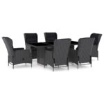 7-Piece Outdoor Dining Set with Cushions Poly Rattan Wicker Outdoor Patio Furniture Dark Grey