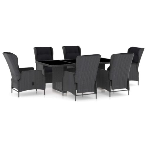 7-Piece Outdoor Dining Set with Cushions Poly Rattan Wicker Outdoor Patio Furniture Dark Grey