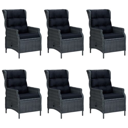 7-Piece Outdoor Dining Set with Cushions Poly Rattan Wicker Outdoor Patio Furniture Dark Grey - Image 3