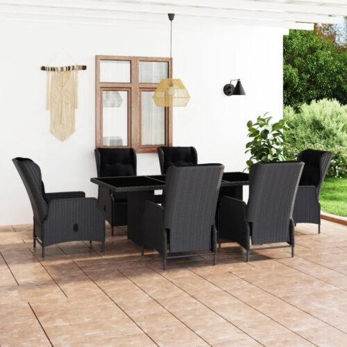 7-Piece Outdoor Dining Set with Cushions Poly Rattan Wicker Outdoor Patio Furniture Dark Grey - Image 12