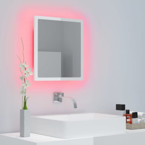 LED Bathroom Mirror High Gloss White 40x8.5x37cm Acrylic - Image 6