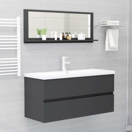 Bathroom Mirror Grey 100x10.5x37cm Engineered Wood - Image 6