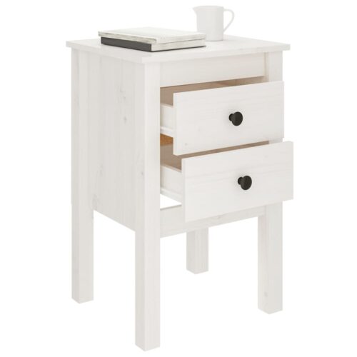 Bedside Cabinet White 40x35x61.5cm Solid Wood Pine - Image 4