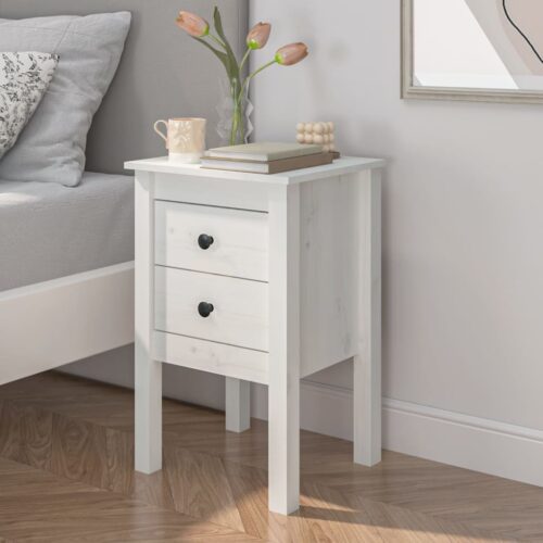 Bedside Cabinet White 40x35x61.5cm Solid Wood Pine - Image 10