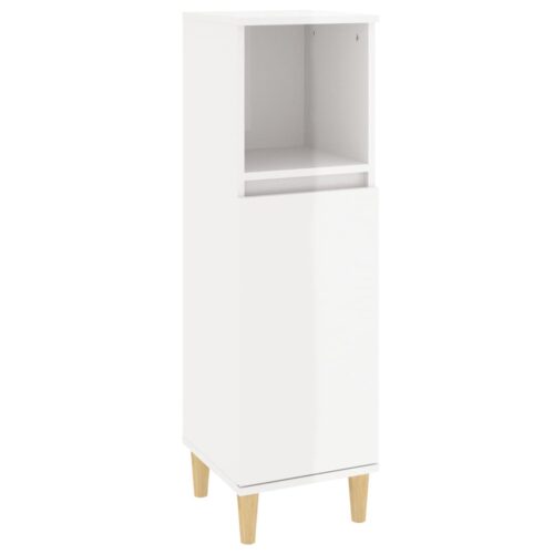 High Gloss Wooden Bathroom Cabinet Vanity Storage Rack Shelf Cupboard White