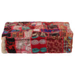 Patchwork Pouffe Square Cotton Handmade 50x50x12cm Red