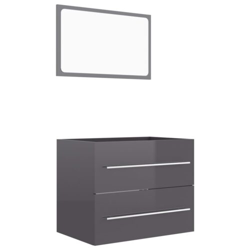 2-Piece Bathroom Furniture Set High Gloss Grey Engineered Wood
