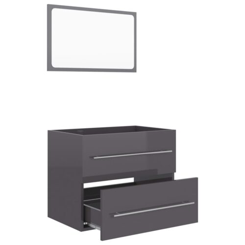 2-Piece Bathroom Furniture Set High Gloss Grey Engineered Wood - Image 3