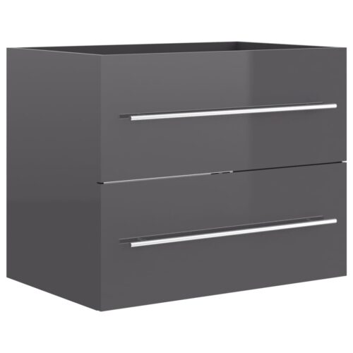 2-Piece Bathroom Furniture Set High Gloss Grey Engineered Wood - Image 11