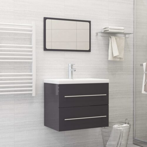 2-Piece Bathroom Furniture Set High Gloss Grey Engineered Wood - Image 12