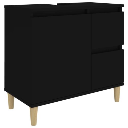 Wooden Bathroom Cabinet Storage Unit Wash Sink Drawers Shelf Black 65x33x60cm