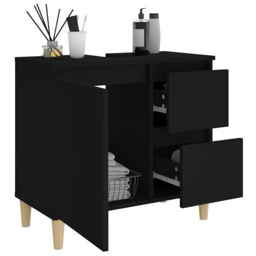 Wooden Bathroom Cabinet Storage Unit Wash Sink Drawers Shelf Black 65x33x60cm - Image 4