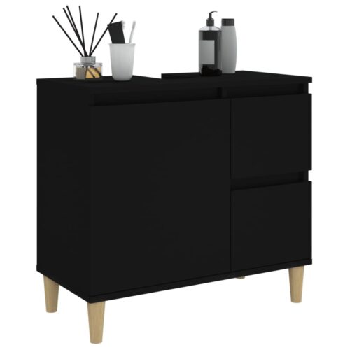 Wooden Bathroom Cabinet Storage Unit Wash Sink Drawers Shelf Black 65x33x60cm - Image 5